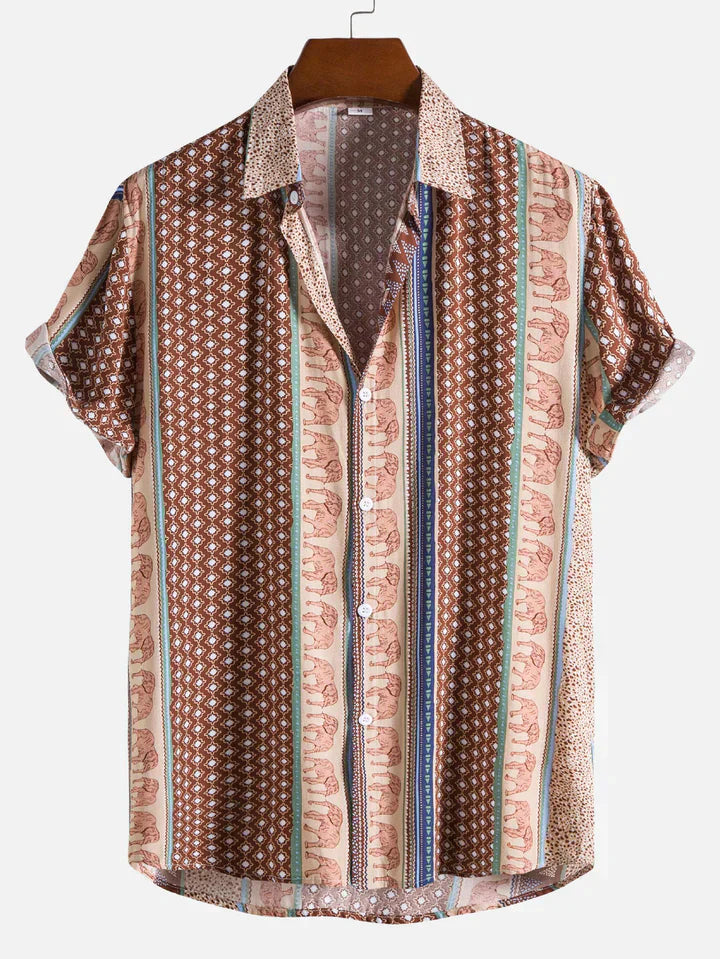 Geometric Elephant Print Collar Shirt for Men