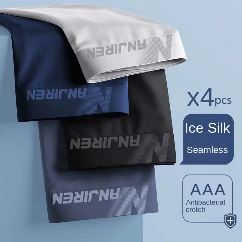 4 Pack Ice Silk Men's Boxer Underwear Breathable & Comfortable