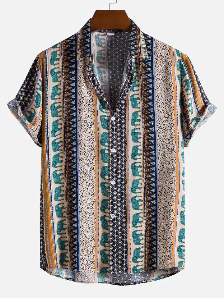 Geometric Elephant Print Collar Shirt for Men