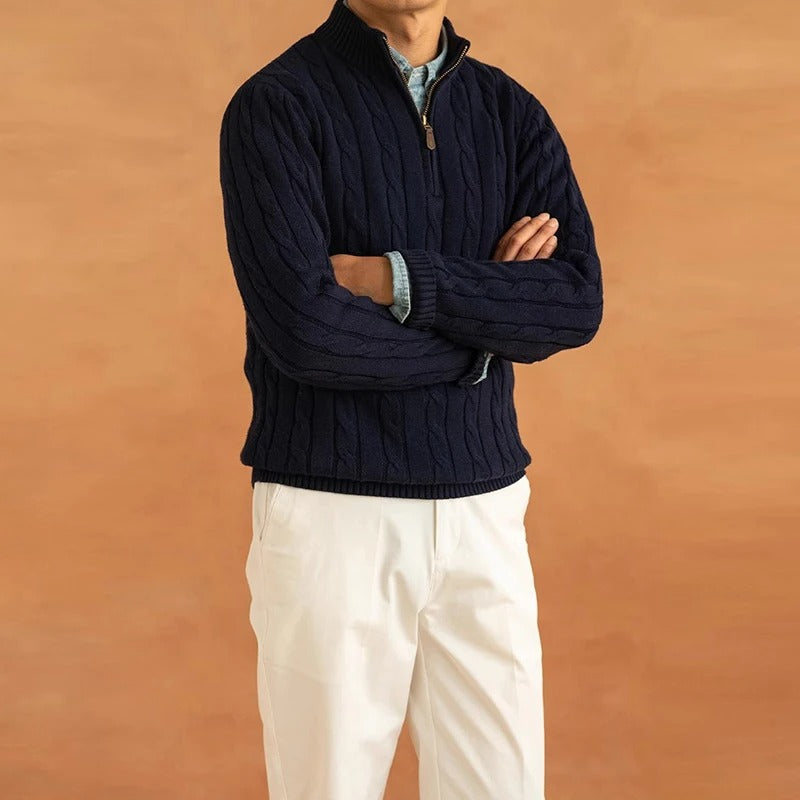 Old Money Jacquard Mock Neck Sweater
