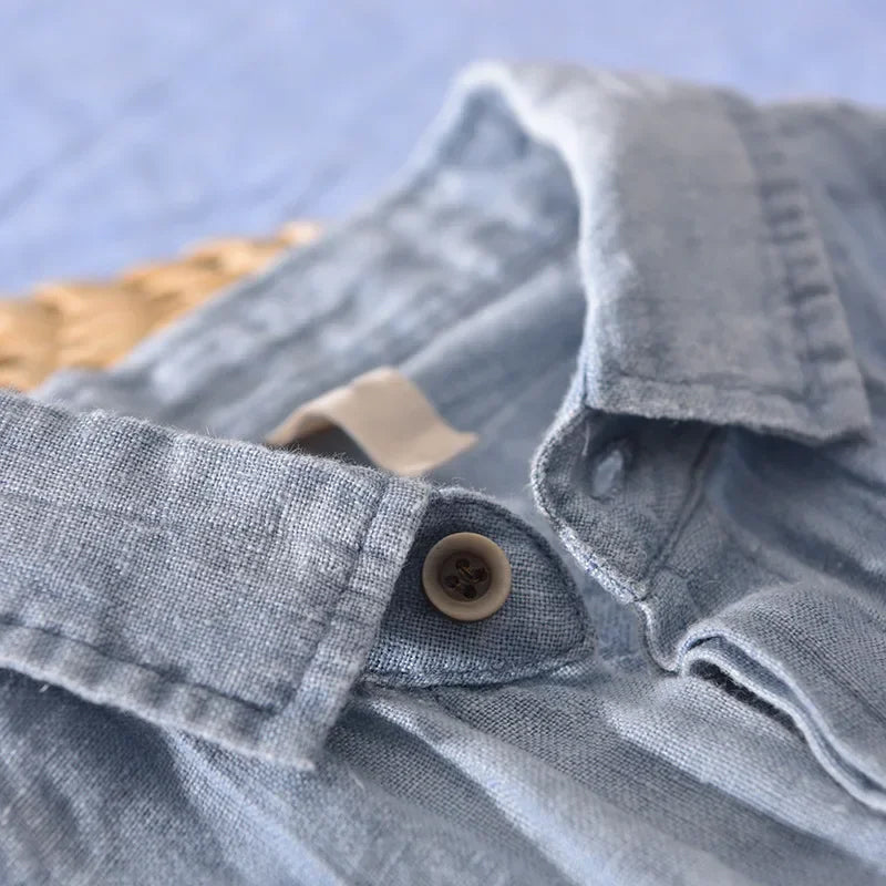 Short-Sleeve Linen Shirt — Open Weave