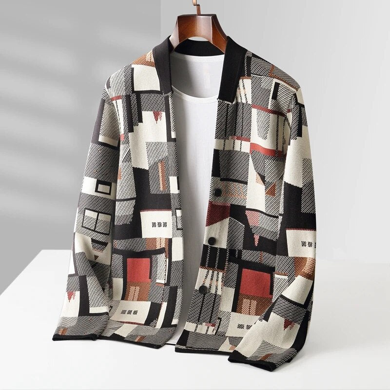 Abstract Wool Knitted Cardigan