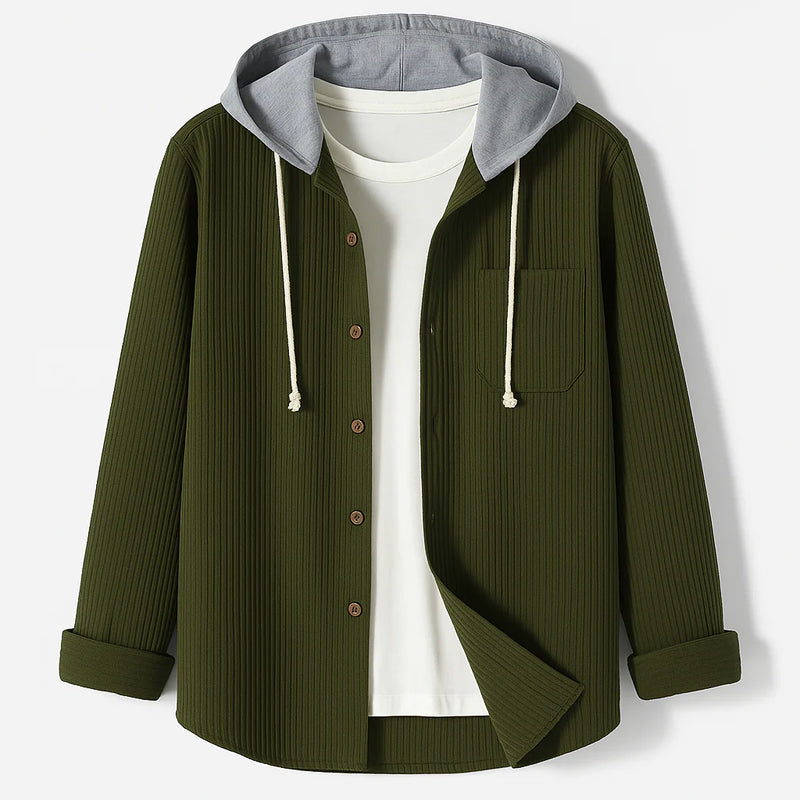 Hooded Corduroy ButtonUp Overshirt