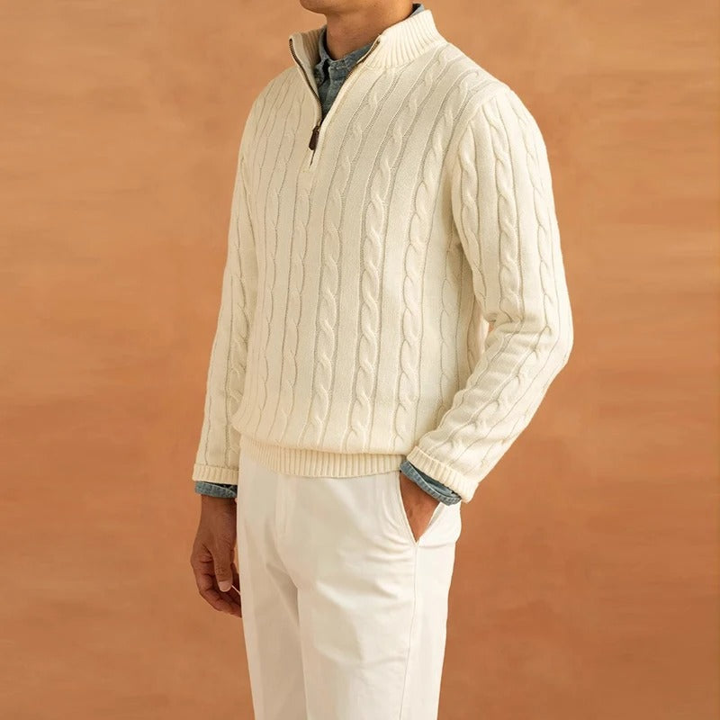 Old Money Jacquard Mock Neck Sweater