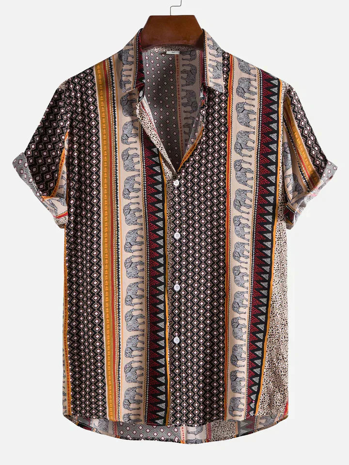 Geometric Elephant Print Collar Shirt for Men