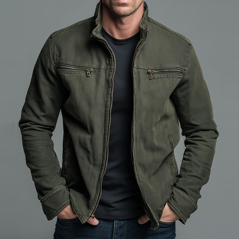 Men's Vintage Casual Cotton Washed Zipper Lapel Jacket