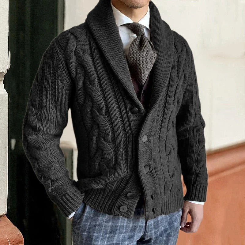 Kevin | Men's Shawl Collar Cable Knit Sweater