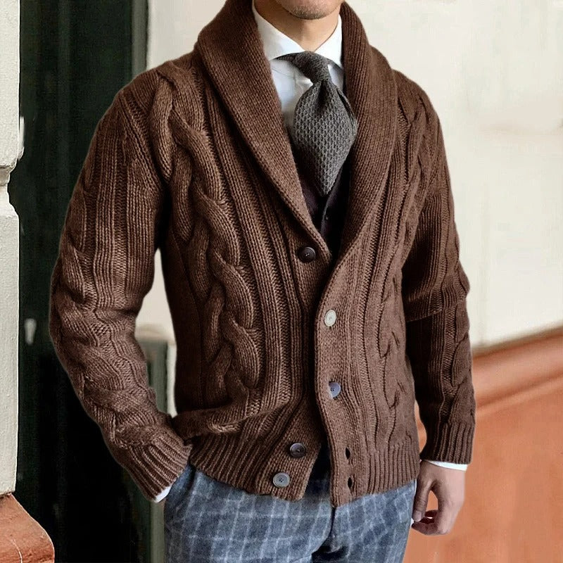 Kevin | Men's Shawl Collar Cable Knit Sweater