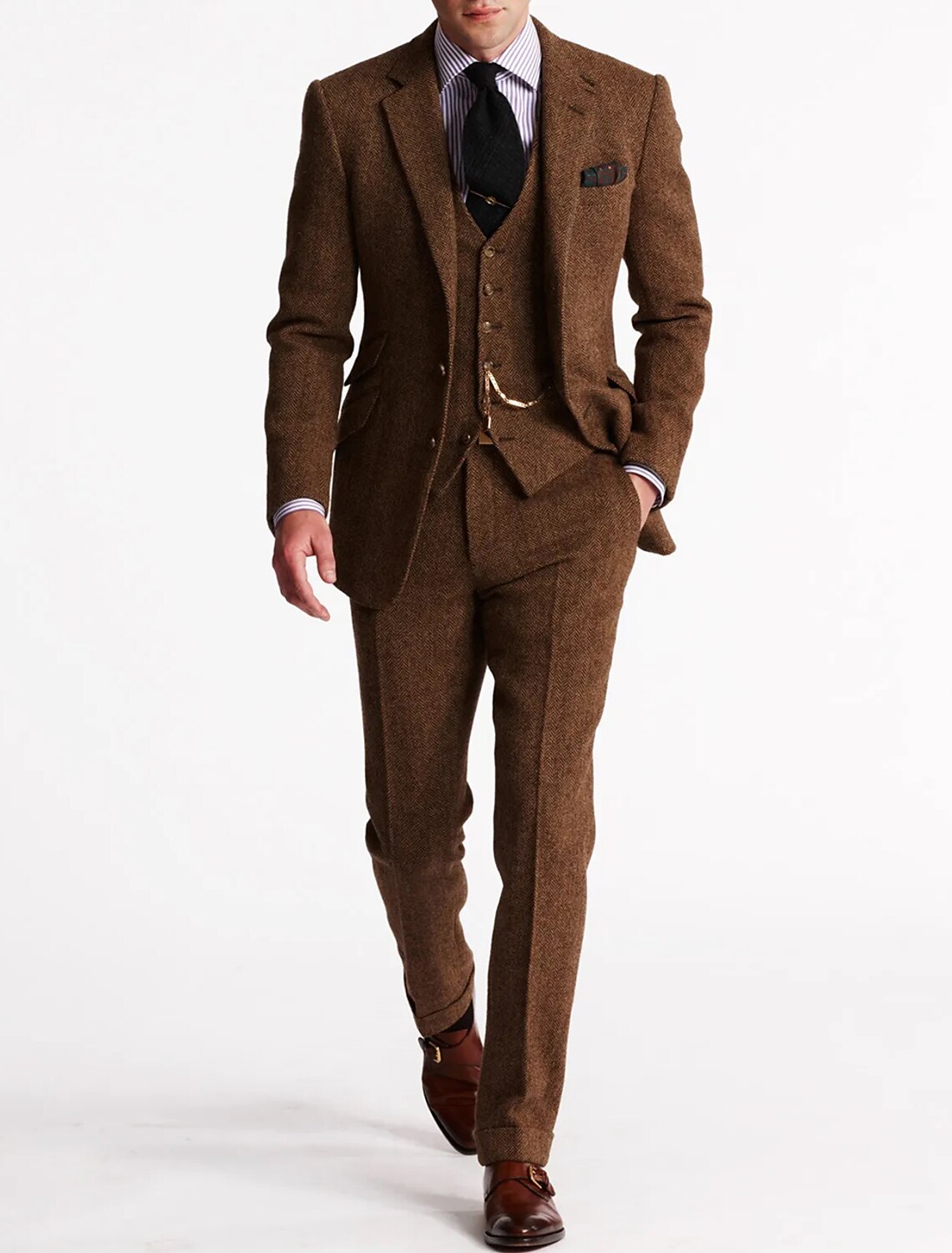 Men’s Three-Piece Tweed Tuxedo – Classic Tailored Suit Set