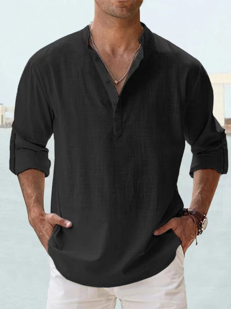 Linen-Cotton Henley — Long Sleeve