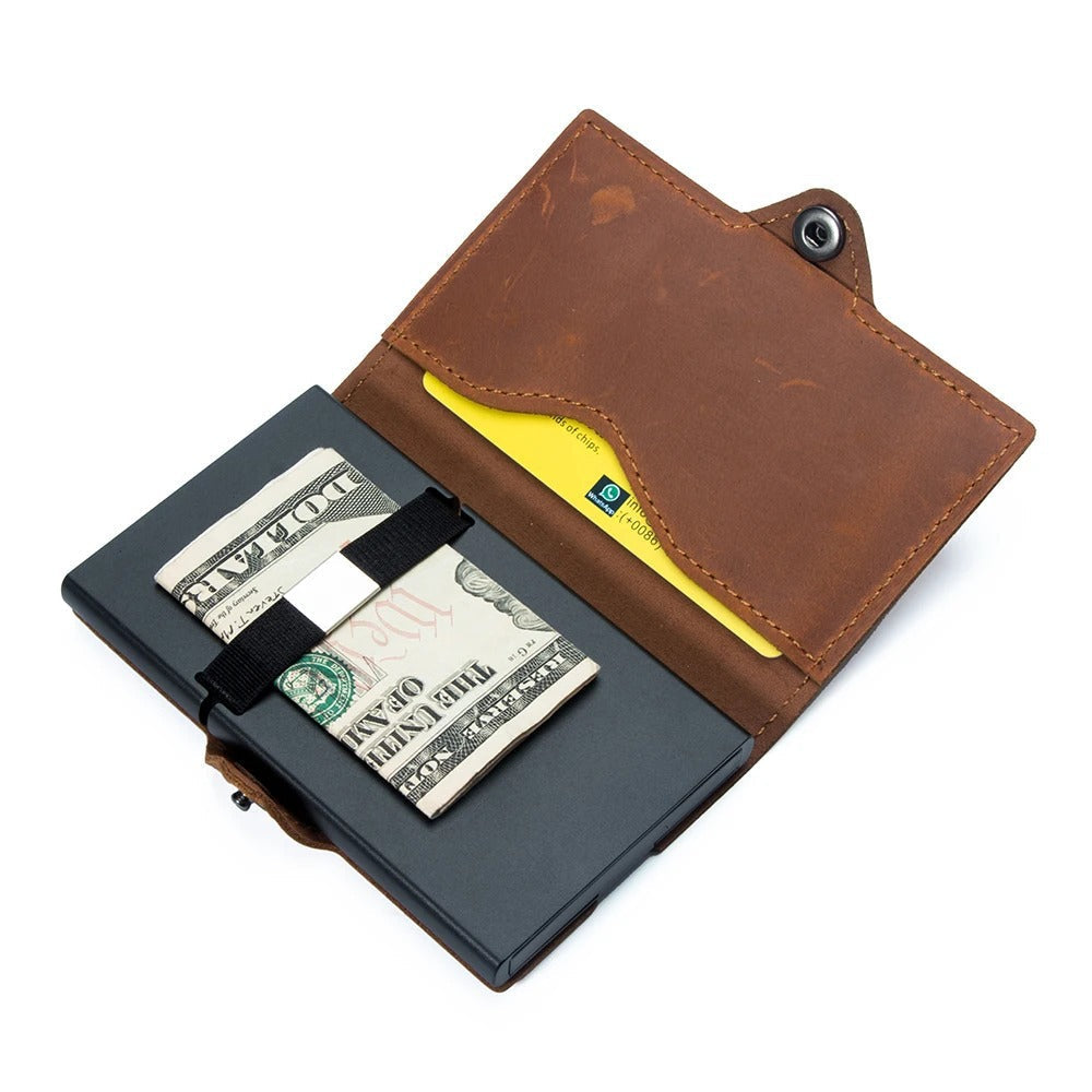 Premium Cowhide Leather Men's Wallet - High-Quality Pop-Up Credit Card Holder