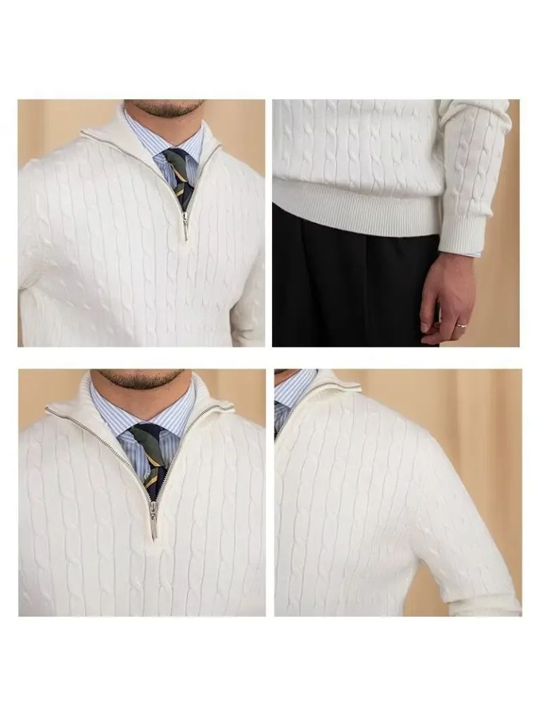 Premium Cable-Knit Zip Neck Sweater - Fayymont Co