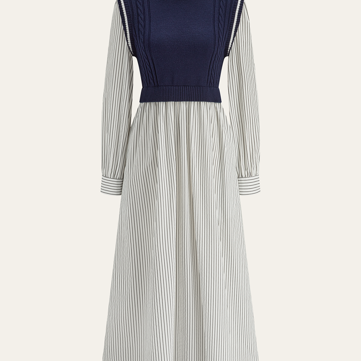 arlie striped midi knit dress 2 in 1 Cable-Knit Paneled White