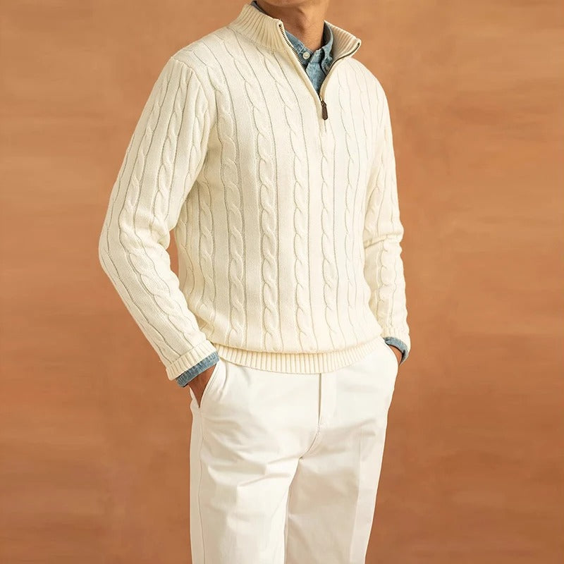 Old Money Jacquard Mock Neck Sweater