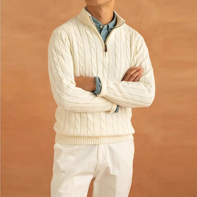 Old Money Jacquard Mock Neck Sweater