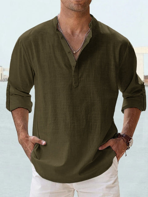 Linen-Cotton Henley — Long Sleeve
