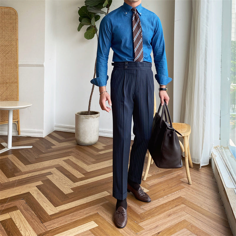 London Pleated Pinstripe Trousers
