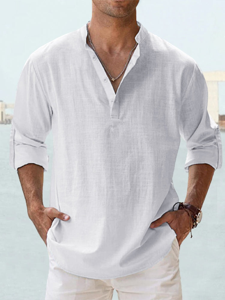 Linen-Cotton Henley — Long Sleeve