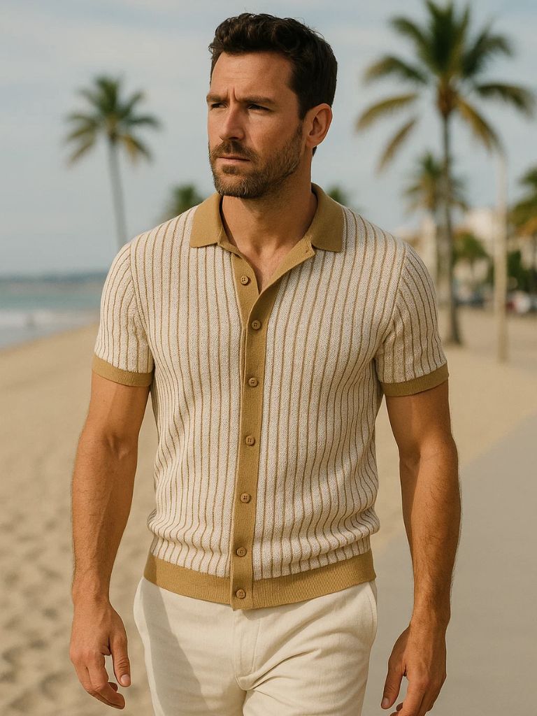 Striped Knit Polo Shirt - Fayymont Co